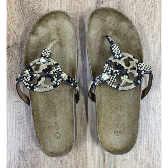 Tory Burch Miller Cloud Snake Print  Thong Sandals Shoes Cork Flip Flops Size 11 - Picture 12 of 15